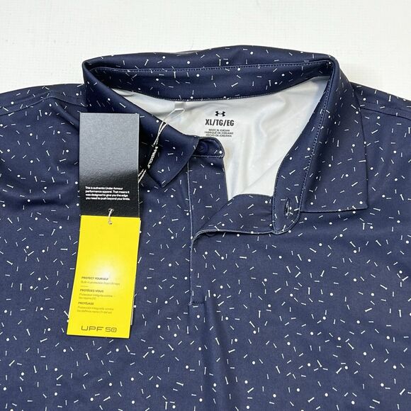 NEW Under Armour Golf Polo Shirt Blue Golf Ball Tee Print UPF 50 $90 Size XL - Picture 3 of 12